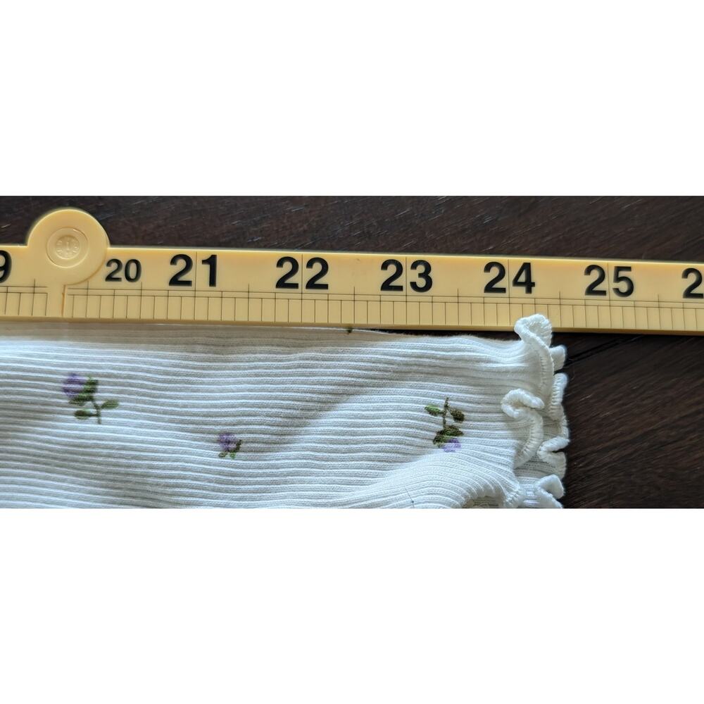 Forever 21 Ditsy Floral Crop Top White Lace Trim V-Neck Ribbed Y2K Cottagecore L - Picture 12 of 13